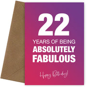 Funny 22nd Birthday Cards for Women - 22 Years Absolutely Fabulous