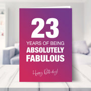 23rd birthday card shown in a living room