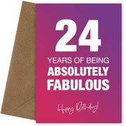 Funny 24th Birthday Cards for Women - 24 Years Absolutely Fabulous