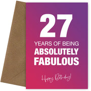 Funny 27th Birthday Cards for Women - 27 Years Absolutely Fabulous