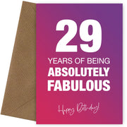 Funny 29th Birthday Cards for Women - 29 Years Absolutely Fabulous