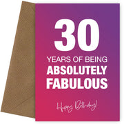 Funny 30th Birthday Cards for Women - 30 Years Absolutely Fabulous