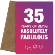 Funny 35th Birthday Cards for Women - 35 Years Absolutely Fabulous