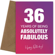 Funny 36th Birthday Cards for Women - 36 Years Absolutely Fabulous