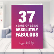 37th birthday card shown in a living room