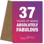 Funny 37th Birthday Cards for Women - 37 Years Absolutely Fabulous