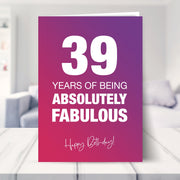 39th birthday card shown in a living room