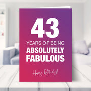 43rd birthday card shown in a living room