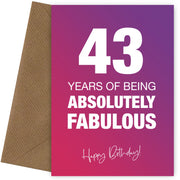 Funny 43rd Birthday Cards for Women - 43 Years Absolutely Fabulous