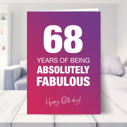 68th birthday card shown in a living room