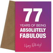 Funny 77th Birthday Cards for Women - 77 Years Absolutely Fabulous