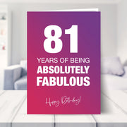 81st birthday card shown in a living room