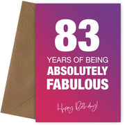Funny 83rd Birthday Cards for Women - 83 Years Absolutely Fabulous