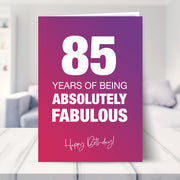 85th birthday card shown in a living room