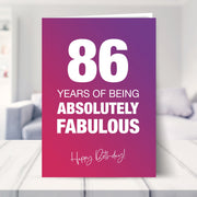 86th birthday card shown in a living room