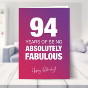94th birthday card shown in a living room