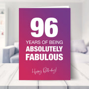 96th birthday card shown in a living room