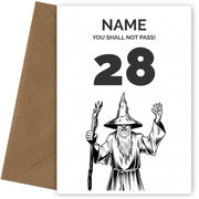 Funny 28th Birthday Card - LOTR You Shall Not Pass 28
