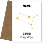 Gemini Birthday Card for Her or Him - May & June Zodiac Bday Cards