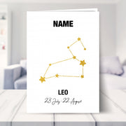 leo birthday card shown in a living room