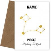 Pisces Birthday Card for Her or Him - February & March Zodiac Bday Cards